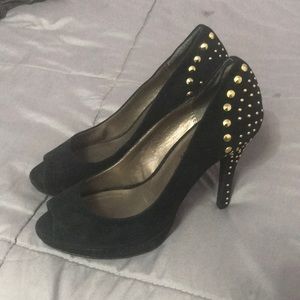 Suede black studded heels
